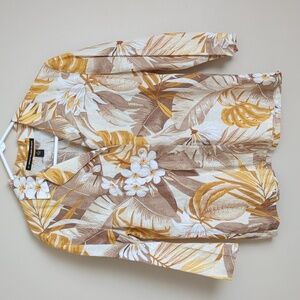 100% Linen Size 8 Company Ellen Tracy Hawaiian Shirt Button Up Top Yellow